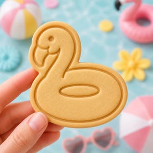 Flamingo Pool Float Cookie Cutter and Stamp, Summer Pool Party Cookie Cutter, Tropical Baking Gift