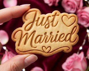 Just Married Cookie Cutter and Stamp, Wedding Cookie Stamp, Bridal Shower Cookie Cutter, Newlywed Gift for Baker