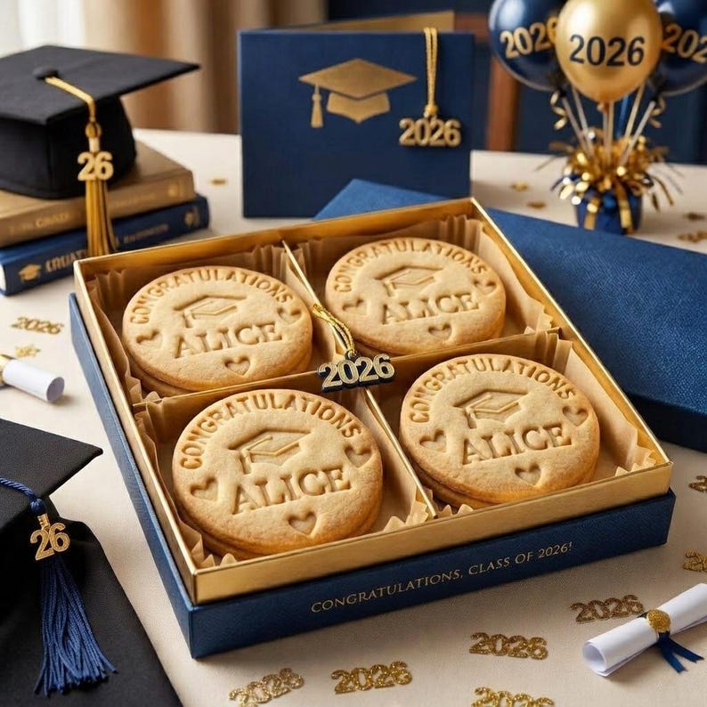 Personalized Graduation Cookie Cutter & Stamp, Custom Name Cookie Stamp 2026, Class of 2026 Cookie, Grad Cap Cookie Cutter, Graduation Gift image 2