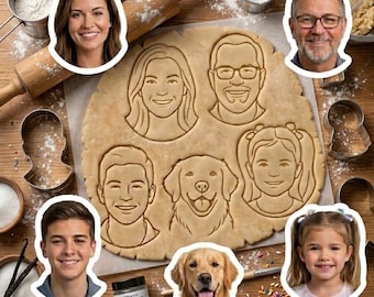 Cortador y sello de galletas con cara personalizada, sello de galletas con retrato para el Día de la Madre, cortador de galletas personalizado para miembros de la familia