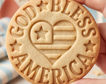 God Bless America Cookie Cutter, Patriotic Heart Seal Stamp, Polymer Clay Cutter, 4th of July Celebration Mold, USA Flag Heart, Polyclay