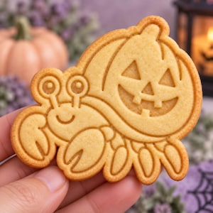 Halloween Hermit Crab Cookie Cutter and Stamp, Kawaii Pumpkin Shell Crab, Spooky Ocean Cookie Cutter, Halloween Baker Gift