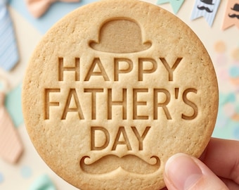 Happy Father's Day Cookie Cutter, Gentleman Hat Mustache Stamp, Polymer Clay Cutter, Dad Birthday Gift Mold, Round Plaque, Polyclay