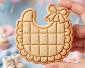 Baby Bib Cookie Cutter and Stamp, Baby Shower Cookie Cutter, Bow and Grid Bib Shape, Gift for Baker