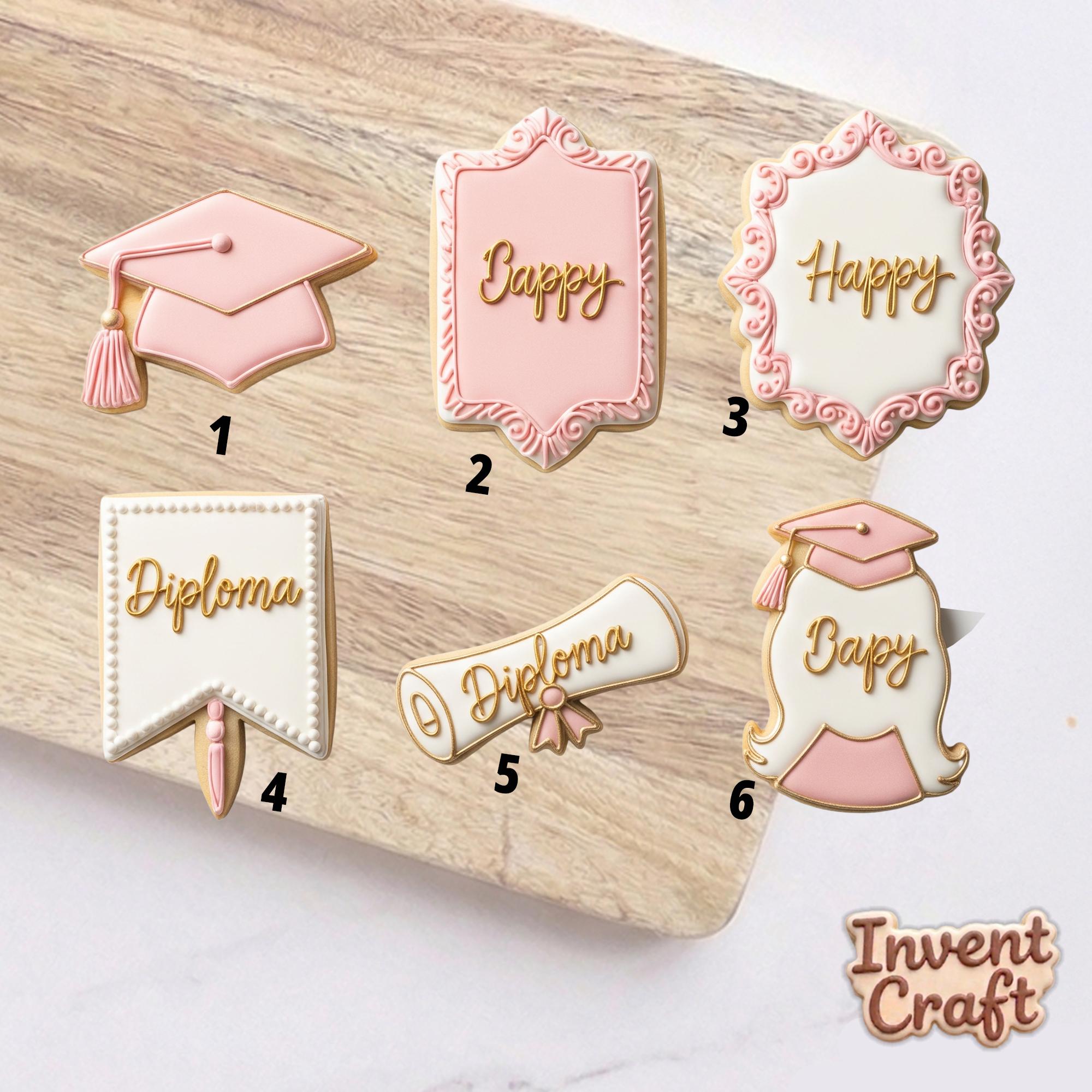 Elegant Graduation Cookie Cutter Set, Pink Grad Cap, Polymer Clay ...