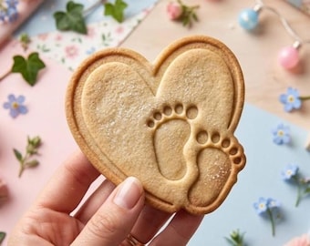 Cortador de galletas con forma de corazón y pies para baby shower, cortadores para baby shower, juego de sellos y cortadores de galletas personalizados, regalo para bebé, regalo de cumpleaños, regalos para bebé
