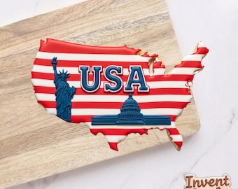 Cortador de galletas con mapa de EE. UU., sello de la Estatua de la Libertad y el Capitolio, molde patriótico del 4 de julio, cortador de arcilla polimérica, monumento estadounidense, herramienta para arcilla polimérica