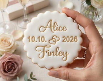 Custom Name and Date Wedding Cookie Cutter & Stamp, Personalized Engagement Cookie Stamp, Bridal Shower Cookie Cutter