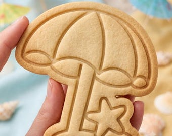 Beach Umbrella Cookie Cutter and Stamp, Starfish Summer Cookie Cutter, Beach Party Baking Gift