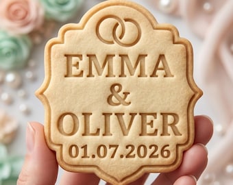 Personalized Wedding Cookie Cutter and Stamp, Custom Couple Names and Date, Wedding Favor Cookie Stamp, Bride and Groom Gift