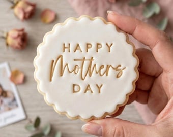 Happy Mothers Day Cookie Cutter and Stamp, Scalloped Cookie Cutter Stamp, Elegant Biscuit Embosser Gift for Mom Baking