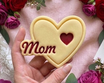 Mom With Heart Cookie Cutter & Stamp, Mom Cookie Cutter, Happy Mother's Day, Cookie Stamp, Fondant Cutter, Mother's Day Gifts, Love You Mom