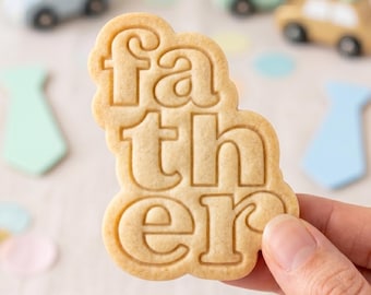 Father Cookie Cutter, Bubble Letter Father Stamp, Polymer Clay Cutter, Father's Day Gift Mold, Stacked Letter Plaque, Polyclay DIY