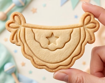 Patriotic Bunting Cookie Cutter, Banner Flag Stamp, Polymer Clay Cutter, 4th of July Celebration Mold, Star Plaque, Polyclay DIY