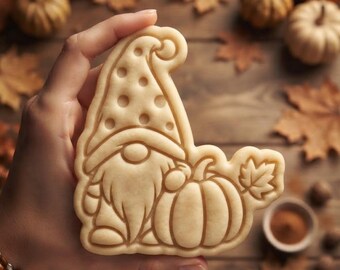 Fall Gnome Cookie Cutter and Stamp, Pumpkin Gnome Cookie Cutter, Autumn Gnome with Maple Leaf, Gift for Baker