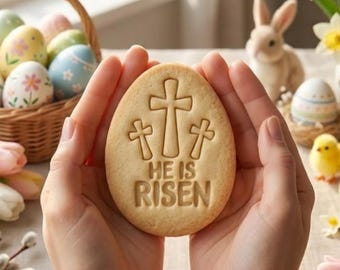 He Is Risen Easter Egg Cookie Cutter & Stamp, Christian Religious Biscuit Cutter, Risen Easter Cookie Stamp