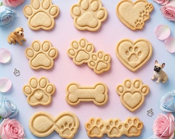 Dog Cookie Cutter and Stamp Set, Paw Print Heart Dog Bone Infinity, Pet Lover Cookie Stamp, Gift for Dog Mom