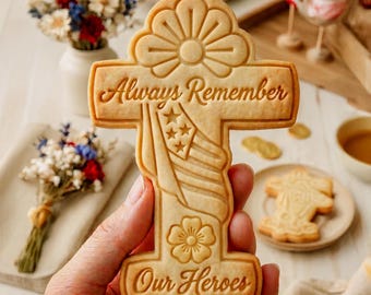 Always Remember Our Heroes Cutter, Memorial Cross Stamp, Polymer Clay Cutter, Veteran Remembrance Gift, Patriotic Plaque, Polyclay DIY Craft