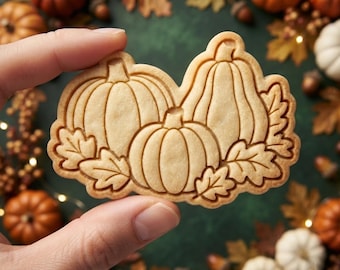 Fall Pumpkin Cookie Cutter and Stamp, Autumn Pumpkin Trio Cookie Stamp, Thanksgiving Cookie Cutter, Gift for Baker