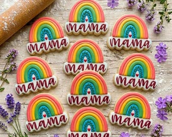 Mom With Rainbow Cookie Cutter, Spring Cookie, Mother’s Gift, Gift For Mom, Flower Cutter, Floral Baking, Mom Cutter, Flower Cutter