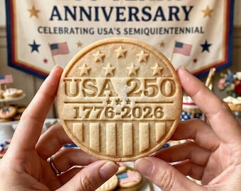 USA 250 Cookie Cutter & Stamp, America 250 Anniversary Cookie Cutter, Independence Day Patriotic Shield Cookie Stamp