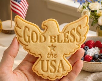 God Bless the USA Cookie Cutter, Eagle Patriotic Stamp, Polymer Clay Cutter, 4th of July Gift Mold, USA Eagle Plaque, Polyclay DIY Craft