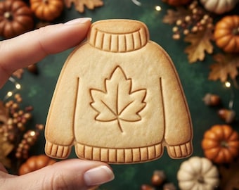 Fall Sweater Cookie Cutter and Stamp, Maple Leaf Sweater Cookie Cutter, Autumn Baking Gift, Thanksgiving Cookie Stamp