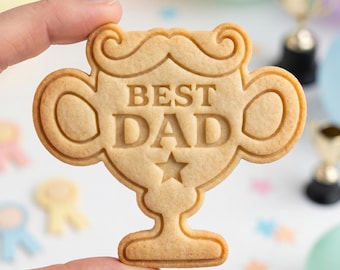 Best Dad Trophy Cookie Cutter, Father's Day Mustache Stamp, Polymer Clay Cutter, Dad Birthday Award Mold, Trophy Plaque, Polyclay
