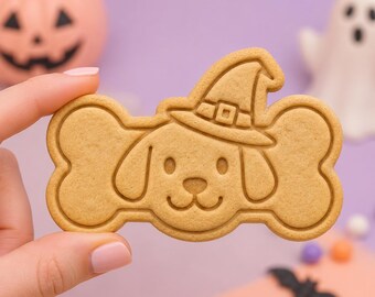Halloween Dog Bone Cookie Cutter and Stamp, Witch Hat Dog Face Cookie Cutter, Pet Halloween Cookie Stamp, Dog Lover Halloween Gift