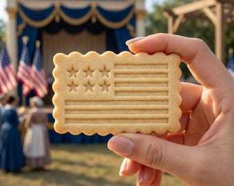 American Flag Cookie Cutter & Stamp, USA Flag Cookie Stamp, Patriotic Biscuit Cutter for 4th of July