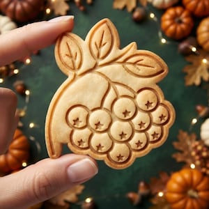 Rowan Berry Cookie Cutter and Stamp, Berry Cluster with Leaves, Autumn Botanical Cookie Stamp, Gift for Baker