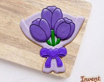 Bouquet of Tulips Cookie Cutter, Flower Cookie Cutter, Clay Cutter, Fondant Cutter, Floral Mom Cookie Cutters, Happy Mother's Day