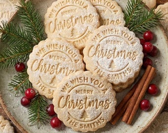 Personalized Christmas Cookie Cutter Stamp, Custom Family Name, Recipe Included