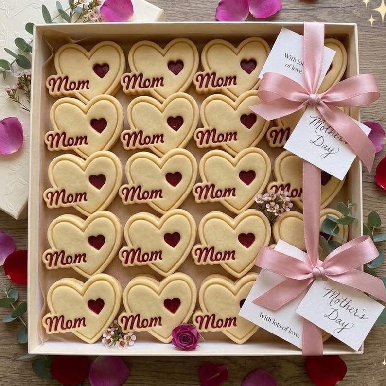 Red Ribbin Stamp Mom With Heart Cookie Cutter & Stamp, Mom Cookie Cutter, Happy Mother's ...