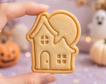 Halloween Haunted House Cookie Cutter and Stamp, Spooky Mansion Full Moon Cookie Cutter, Halloween Baker Gift