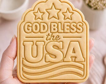 God Bless the USA Cookie Cutter, Patriotic American Stamp, Polymer Clay Cutter, 4th of July Gift Mold, USA Flag Plaque, Polyclay DIY