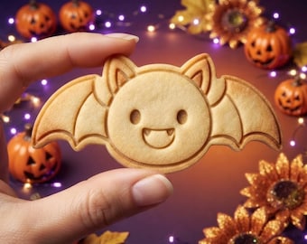 Cute Bat Cookie Cutter and Stamp, Halloween Bat Cookie Cutter, Cute Bat with Fangs, Halloween Baking Gift