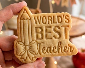 World's Best Teacher Cookie Cutter, Pencil Bow Stamp, Polymer Clay Cutter, Teacher Appreciation Gift Mold, School Plaque, Polyclay DIY Craft
