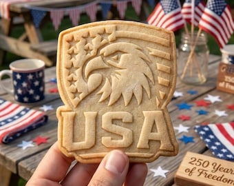 Cortador de galletas y sello del águila del 250 aniversario, cortador de galletas del águila de EE. UU., sello patriótico para galletas 1776–2026, sello para galletas de 250 años de libertad