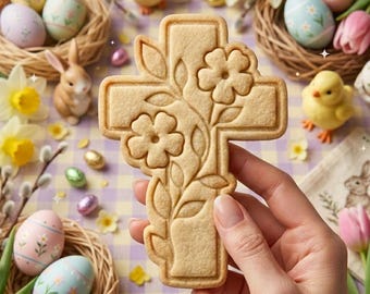 Cross with Flowers Cookie Cutter Stamp, Easter Day Gifts, Bunny Easter, Easter Baking, Rabbit Cookie, Rabbit Clay Cutter