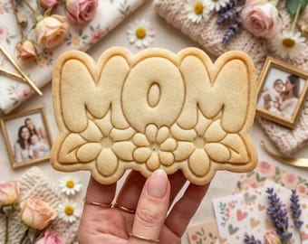 Cortador y sello para galletas de flores para mamá, cortador para galletas del Día de la Madre, sello para galletas de abuela, cortador para galletas floral de mamá