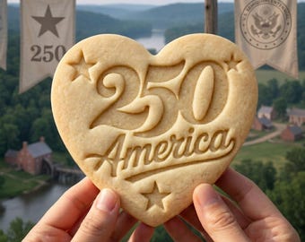 250 America Heart Cookie Cutter & Stamp, USA 250 Anniversary Cookie Stamp, Patriotic Heart Cookie Cutter, 4th of July Baking Gift