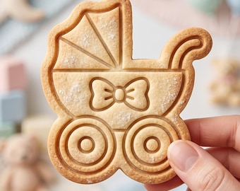 Baby Carriage Cookie Cutter and Stamp, Baby Shower Cookie Cutter, Pram Cookie Cutter, New Baby Gift for Baker