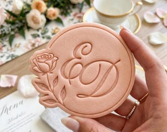 Custom Name & Date Rose Bridal Shower Cookie Cutter and Stamp, Floral Wedding Cookie Stamp, Bachelorette Flower Party Cookie Cutter