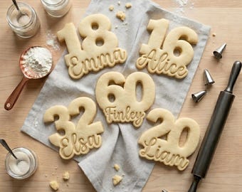 Birthday Number Cookie Cutter and Stamp with Name, Custom Name Cookie Cutter, Personalized Age Cookie Stamp, Birthday Cookie Cutter