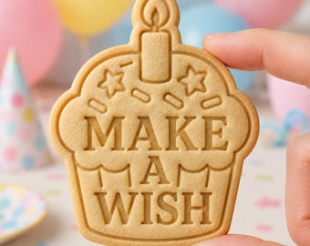 Birthday Cupcake Cookie Cutter and Stamp, Make A Wish Cookie Stamp, Birthday Cookie Cutter, Gift for Baker