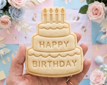 Happy Birthday Cake Cookie Cutter Stamp, Birthday Baking, Birthday Cutter, Baby Shower Cutter, Custom Cookie Stamp, Baby Gifts, Clay Cutter