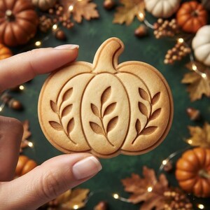 Pumpkin Leaf Cookie Cutter and Stamp, Botanical Leaf Sprig Pumpkin, Boho Fall Cookie Stamp, Thanksgiving Baker Gift