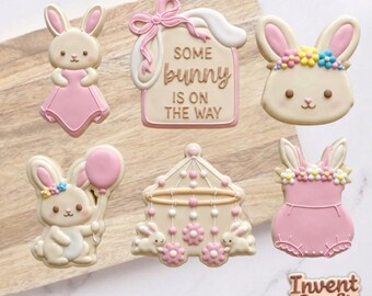 Juego de cortadores de galletas de conejito para baby shower, cortador de galletas de cumpleaños para bebé, cortador de conejito de Pascua