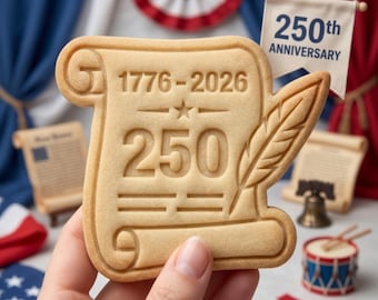 1776 - 2026 Scroll Cookie Cutter & Stamp, USA 250th Anniversary Patriotic Mold, Declaration History Biscuit Stamp